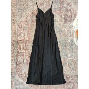 Vintage 90s Y2K Victoria's Secret Lace Up Sides Wet Look Black Maxi Slip Dress